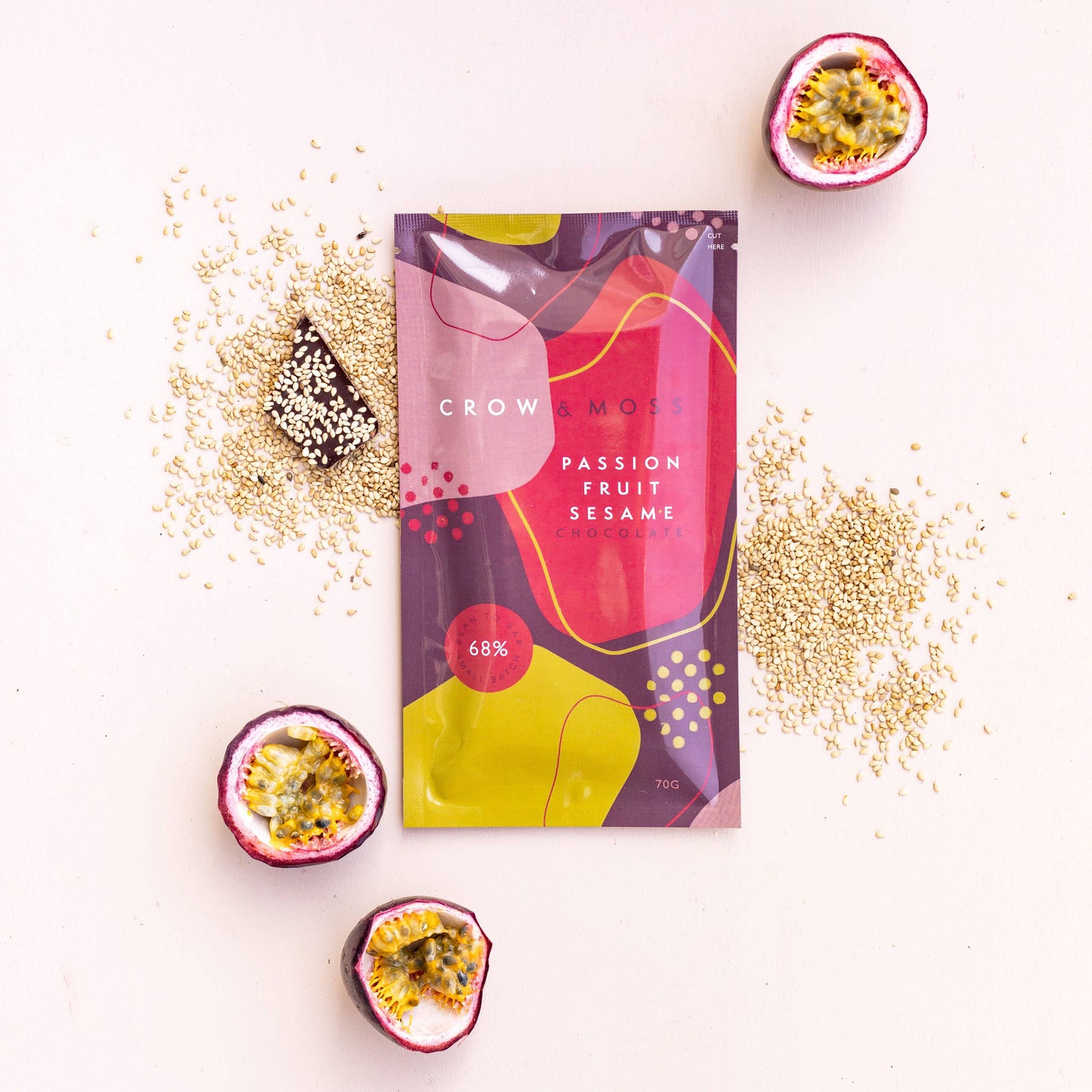 Crow & Moss Dark Chocolate - Passion Fruit Sesame 68%
