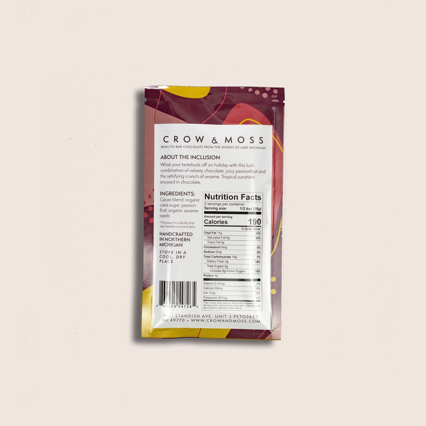 Crow & Moss Dark Chocolate - Passion Fruit Sesame 68%