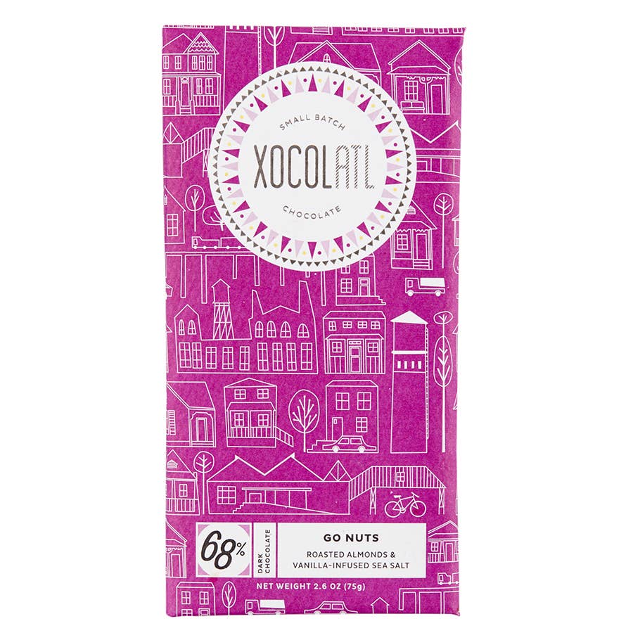 Xocolaltl Dark Chocolate - Go Nuts: 68% dark chocolate with roasted almonds & sea salt