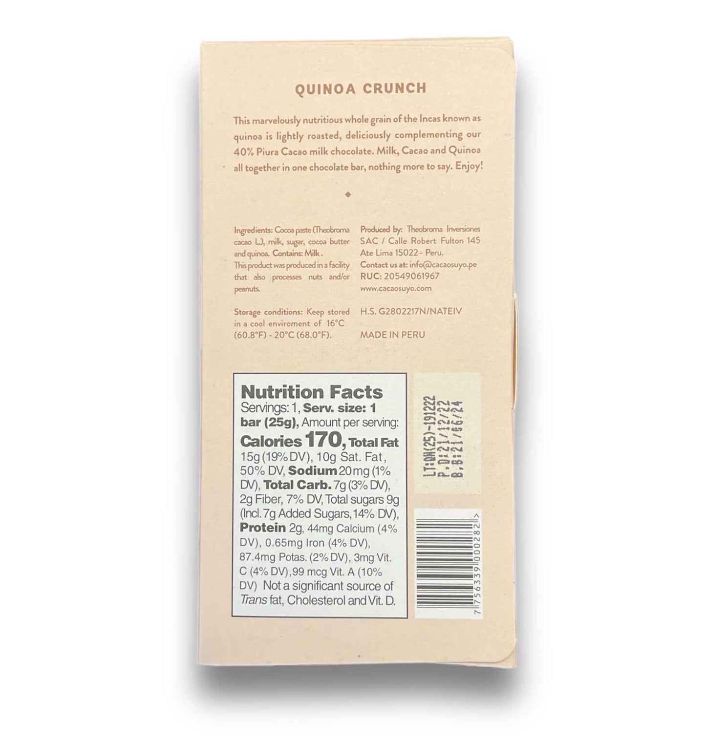 Dark-Milk chocolate Cacao Suyo Quinoa