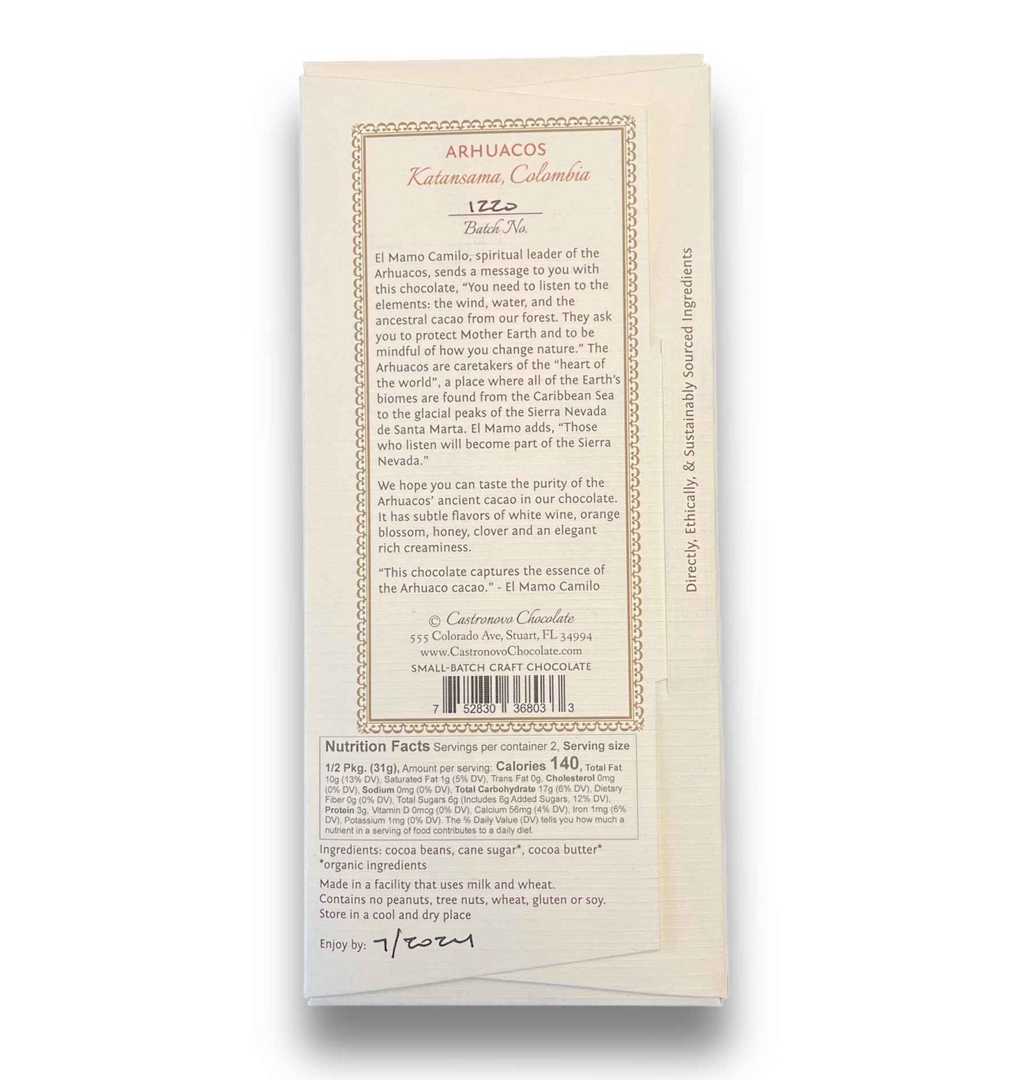 Castronovo Dark Chocolate - Arhuacos 80% Ancestral Cacao