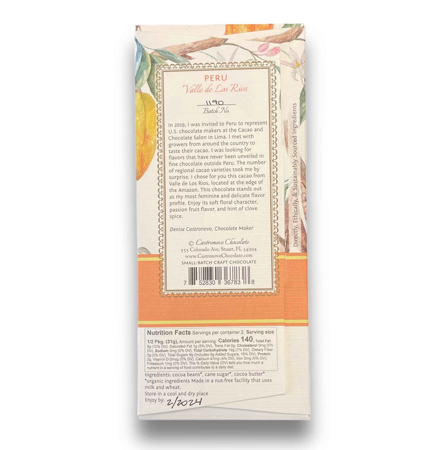 Castronovo Dark Chocolate - Valle de los Rios Peru 70% Heirloom Cacao