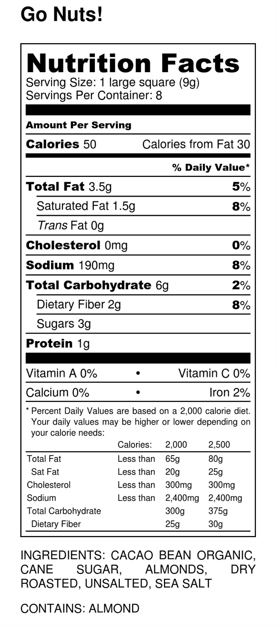 Xocolaltl Dark Chocolate - Go Nuts: 68% dark chocolate with roasted almonds & sea salt