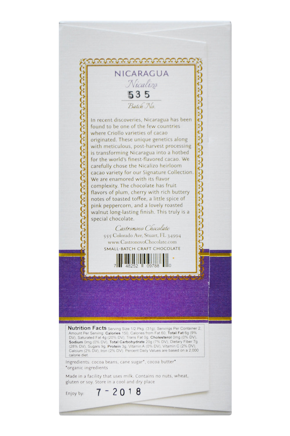 Castronovo Dark Chocolate - Nicalizo, Nicaragua - Signature Collection back