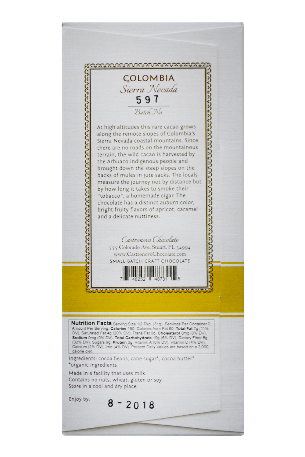 Castronovo Dark Chocolate - Sierra Nevada, Colombia - Rare Cacao Collection back