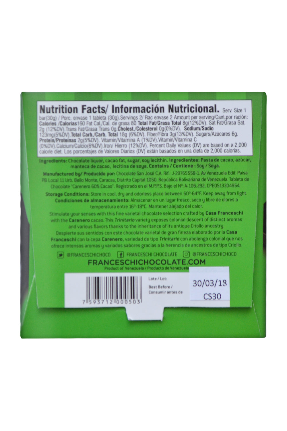 Franceschi Dark Chocolate - Fine Carenero back