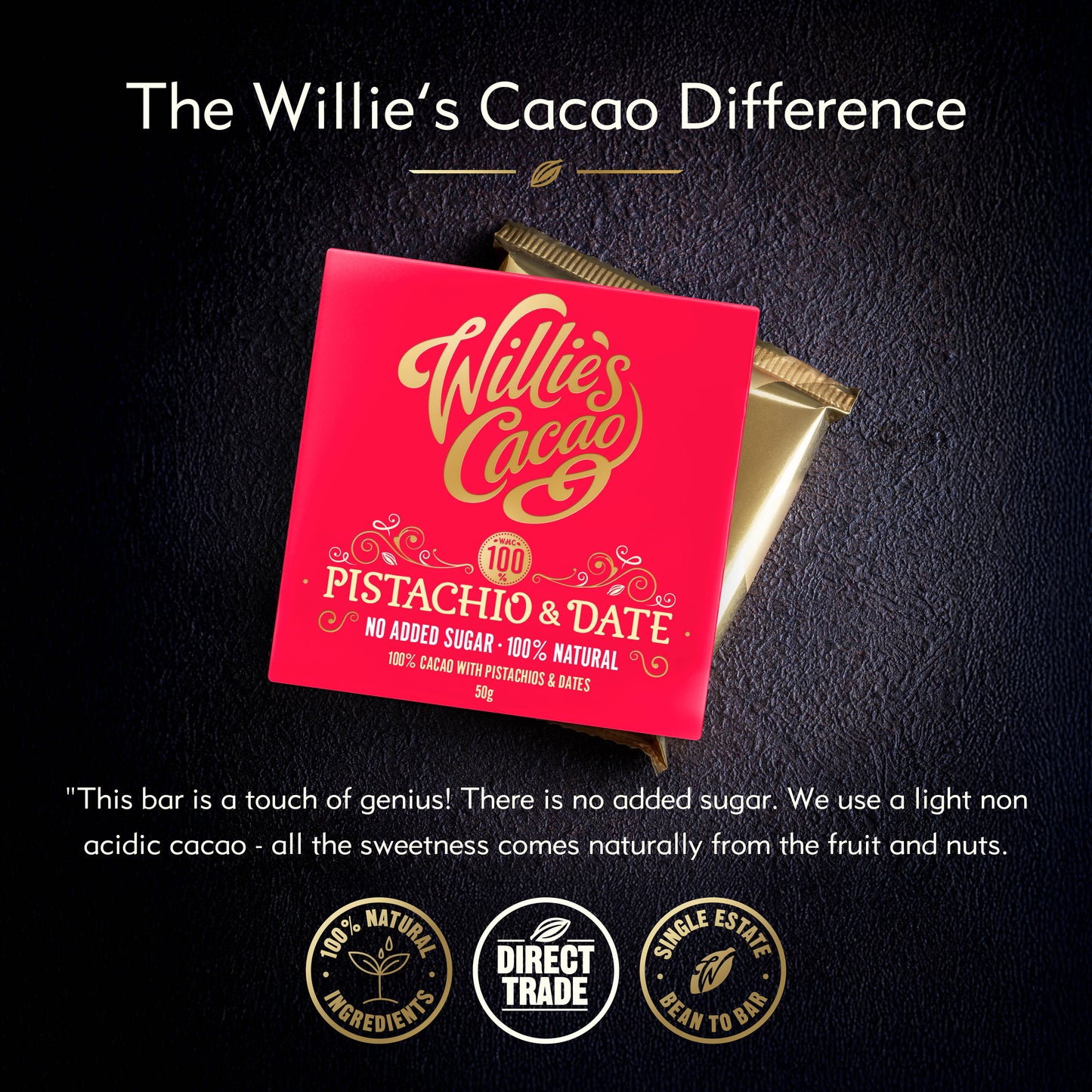 Willie's Cacao - Pistachio & Date 100%