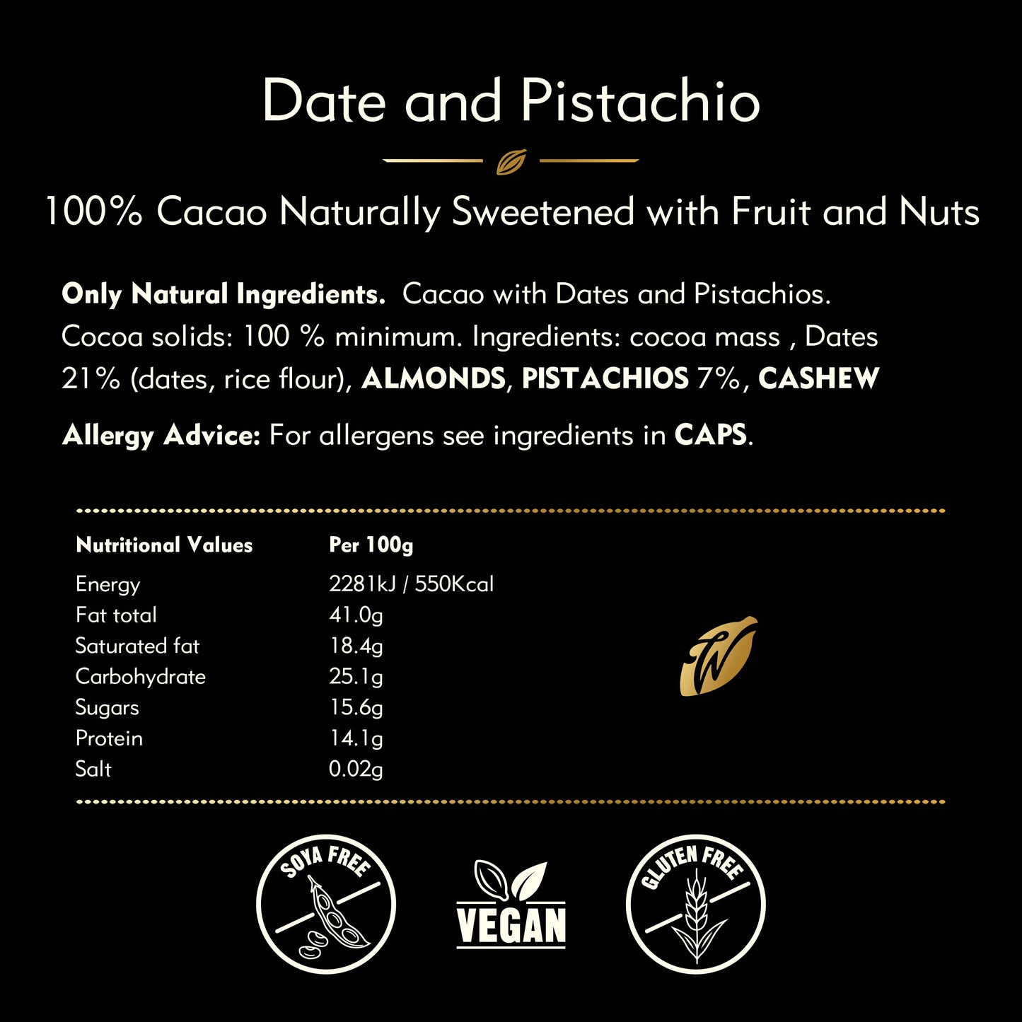 Willie's Cacao - Pistachio & Date 100%