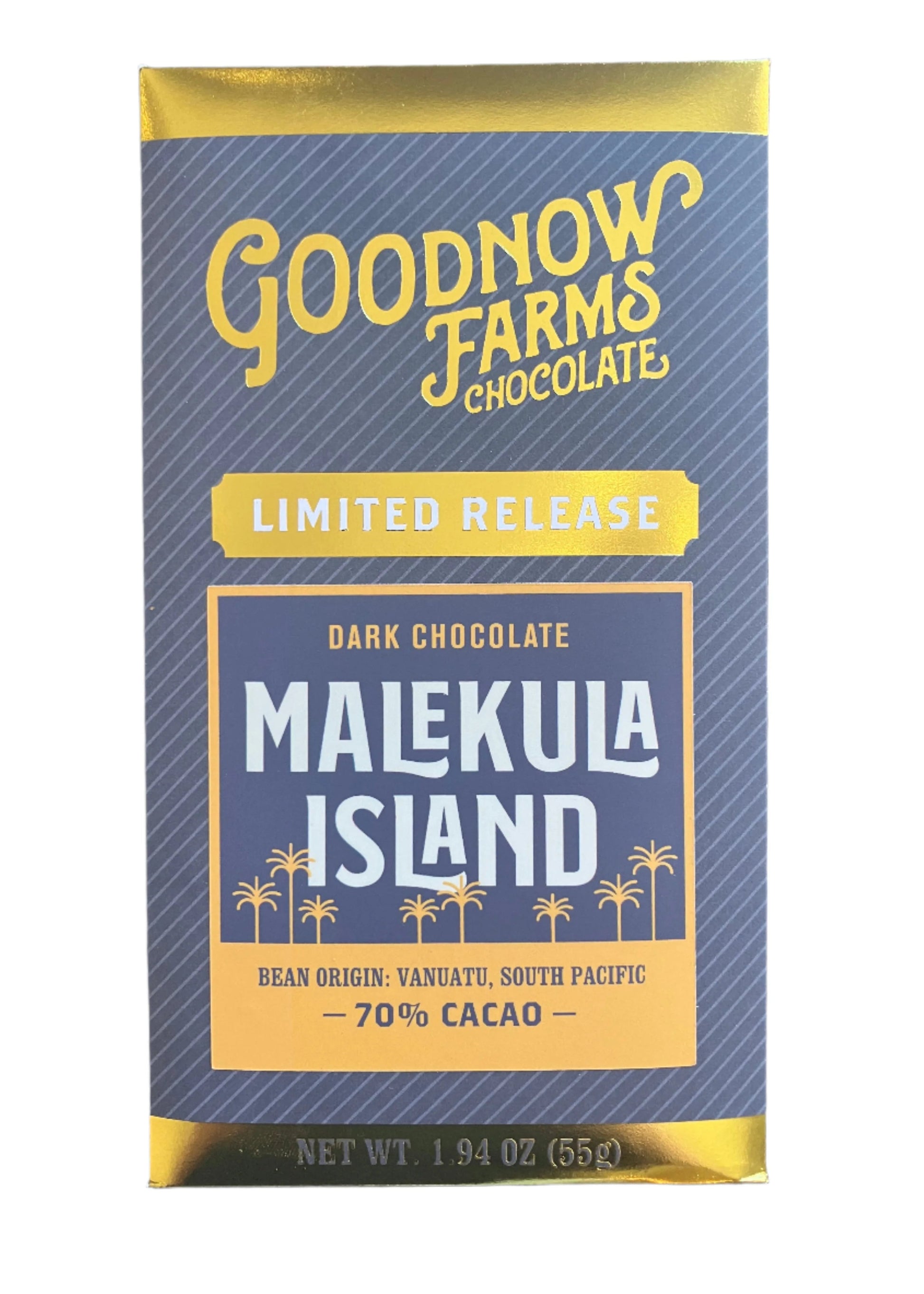 Goodnow Farms Malekula Island dark chocolate packaging on a white background