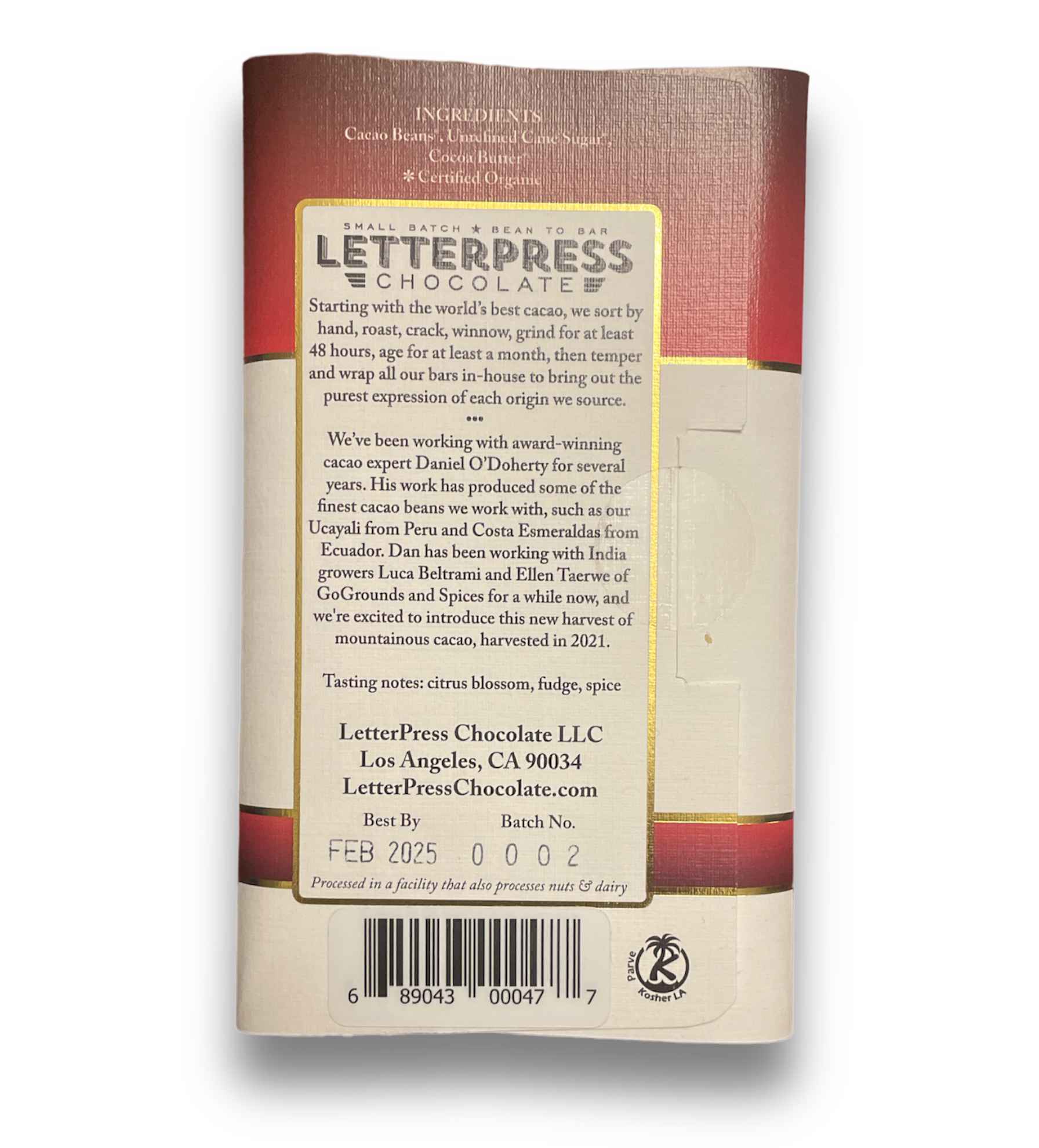 Letterpress Dark Chocolate - India (Kerala) 70%