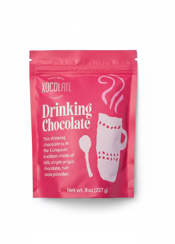 Pink package of Xcolatl drinking chocolate 