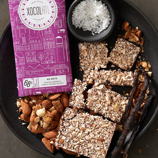 Xocolaltl Dark Chocolate - Go Nuts: 68% dark chocolate with roasted almonds & sea salt