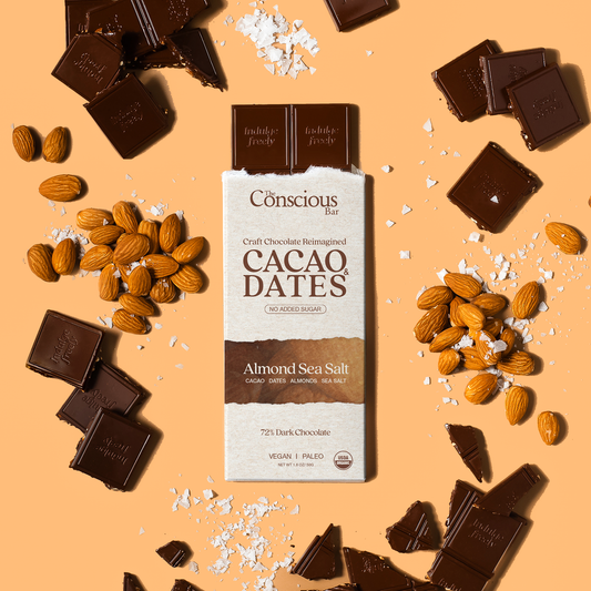 The Concious Bar / Cacao and Dates - Date Sweetened Dark Chocolate - Almond Sea Salt