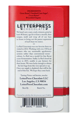 Letterpress Dark Chocolate - Dominican Republic, La Red back