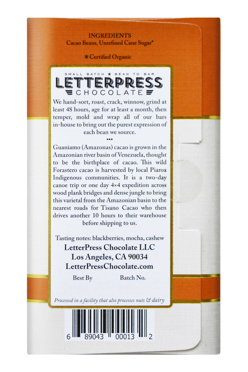 Letterpress Dark Chocolate - Venezuela, Amazonas back